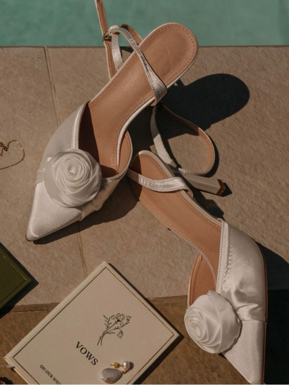 Elegant White Satin Bridal Wedding here with Rosette